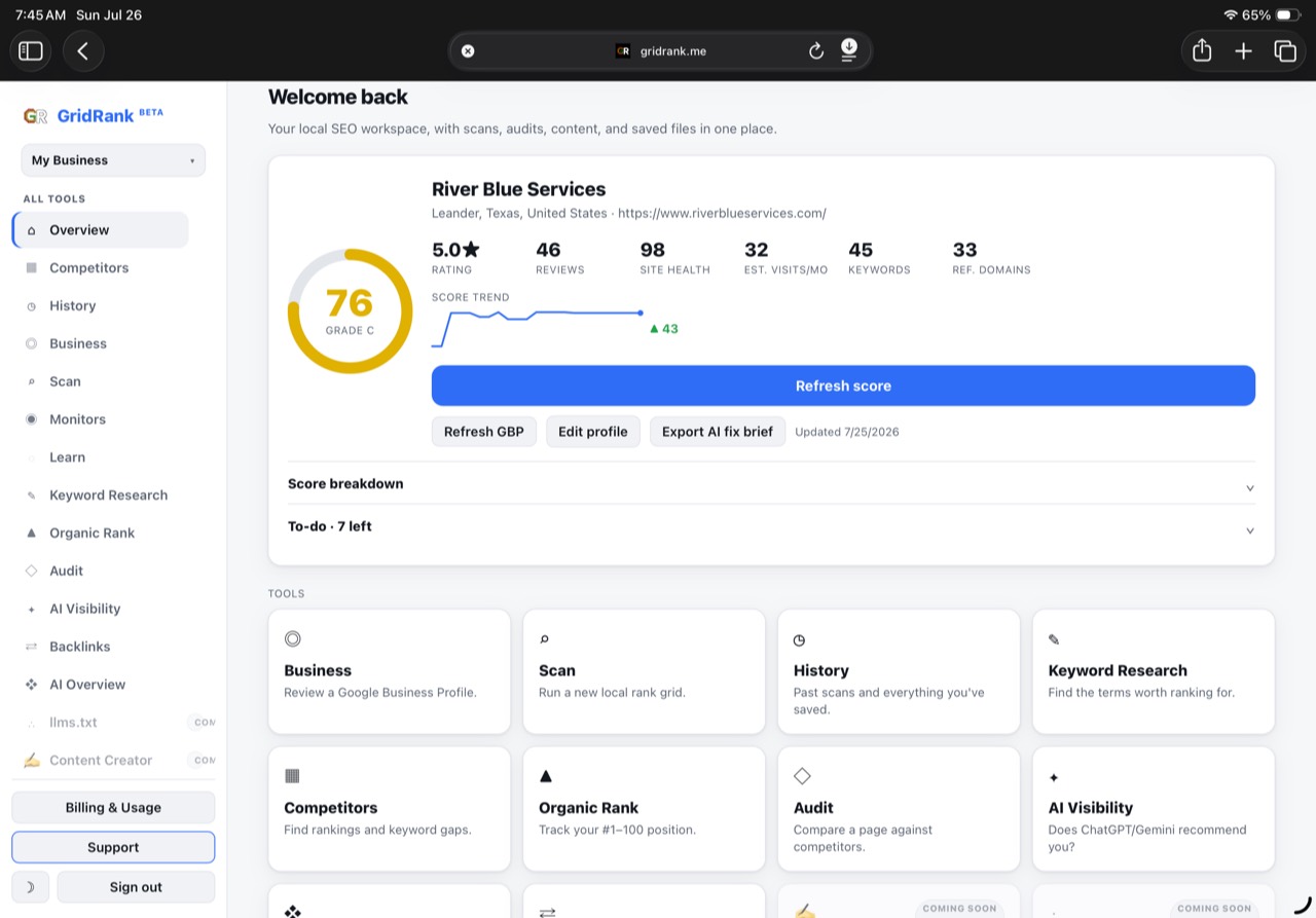 GridRank dashboard on iPad